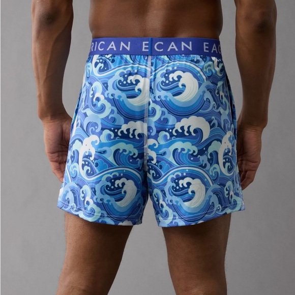 AMERICAN EAGLE 4” Ultra Soft Pocket Boxer. Small. Blue/White wave pattern - Picture 2 of 9